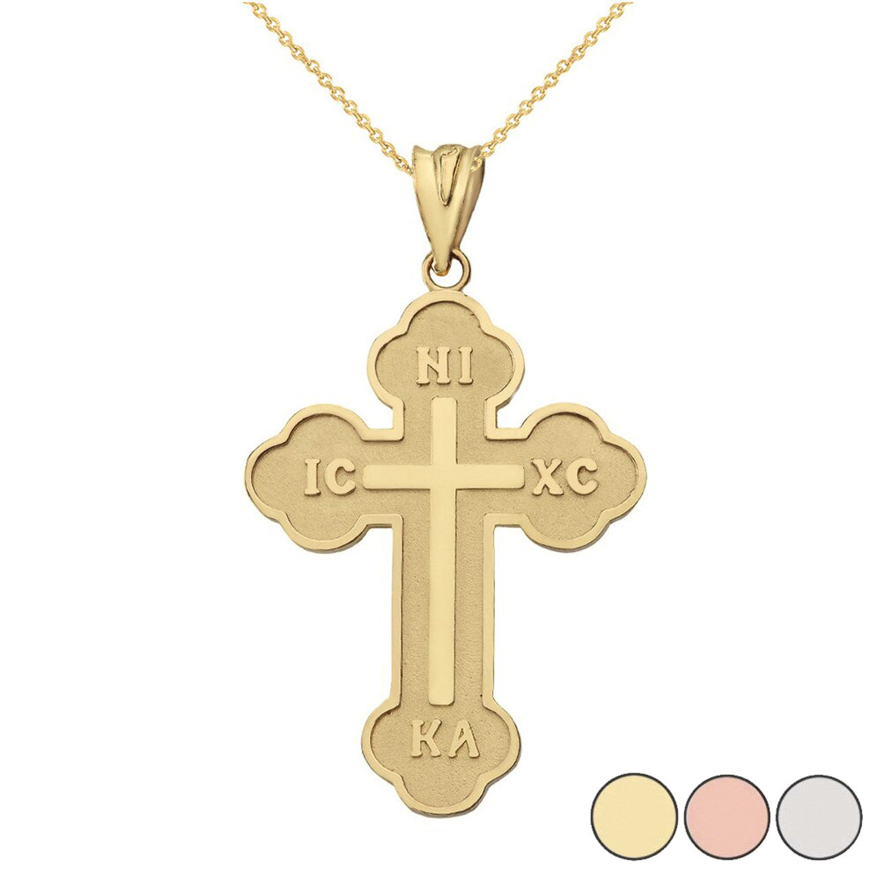 Gold Large Saint Nicholas Greek Orthodox Russian Cross Pendant Necklace(Available in Yellow/Rose/White Gold)