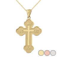 Gold Large Saint Nicholas Greek Orthodox Russian Cross Pendant Necklace(Available in Yellow/Rose/White Gold)
