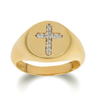 Yellow Gold Diamond Religious Cross Signet Ring