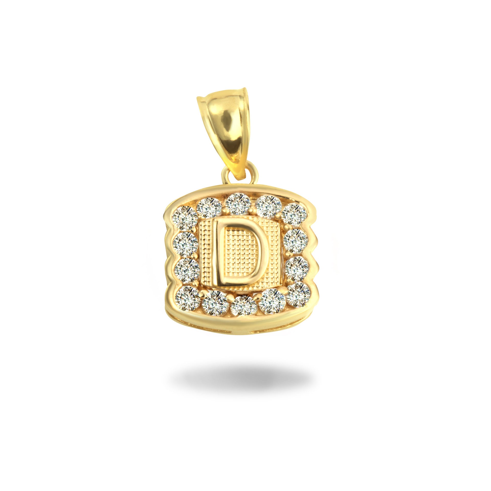 Gold Hammered CZ Initial Letter Pendant Necklace
