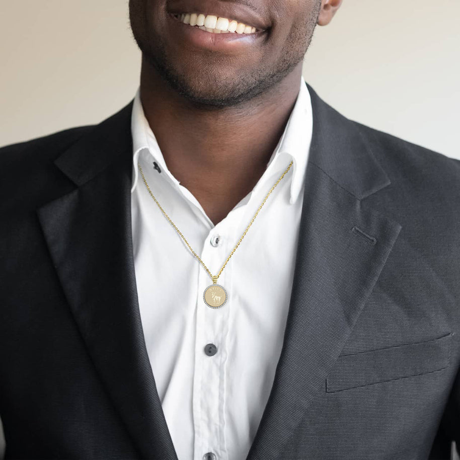 Gold Personalized Zodiac Sign Diamond Medallion Pendant Necklace (Available in Yellow/Rose/White Gold)