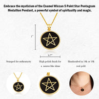 Gold Enamel Wiccan 5 Point Star Pentagram Medallion Pendant Necklace (Available in Yellow/Rose/White Gold)