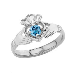 Birthstone Claddagh with Crown Ring in Sterling Silver