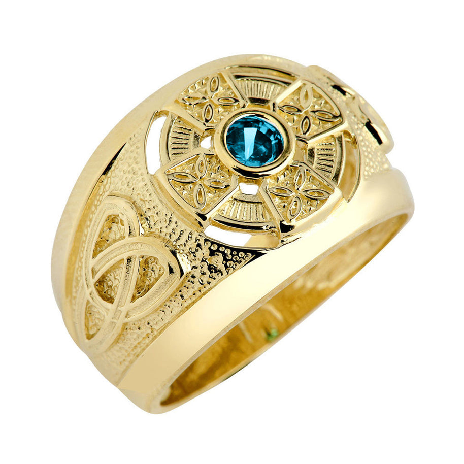 Gold Personalized Celtic Cross Birthstone Men's Ring(Available in Yellow And White Gold)