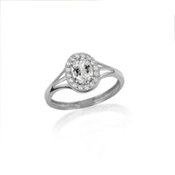 .925 Sterling Silver Custom Oval Birthstone Cubic Zirconia Halo Ring