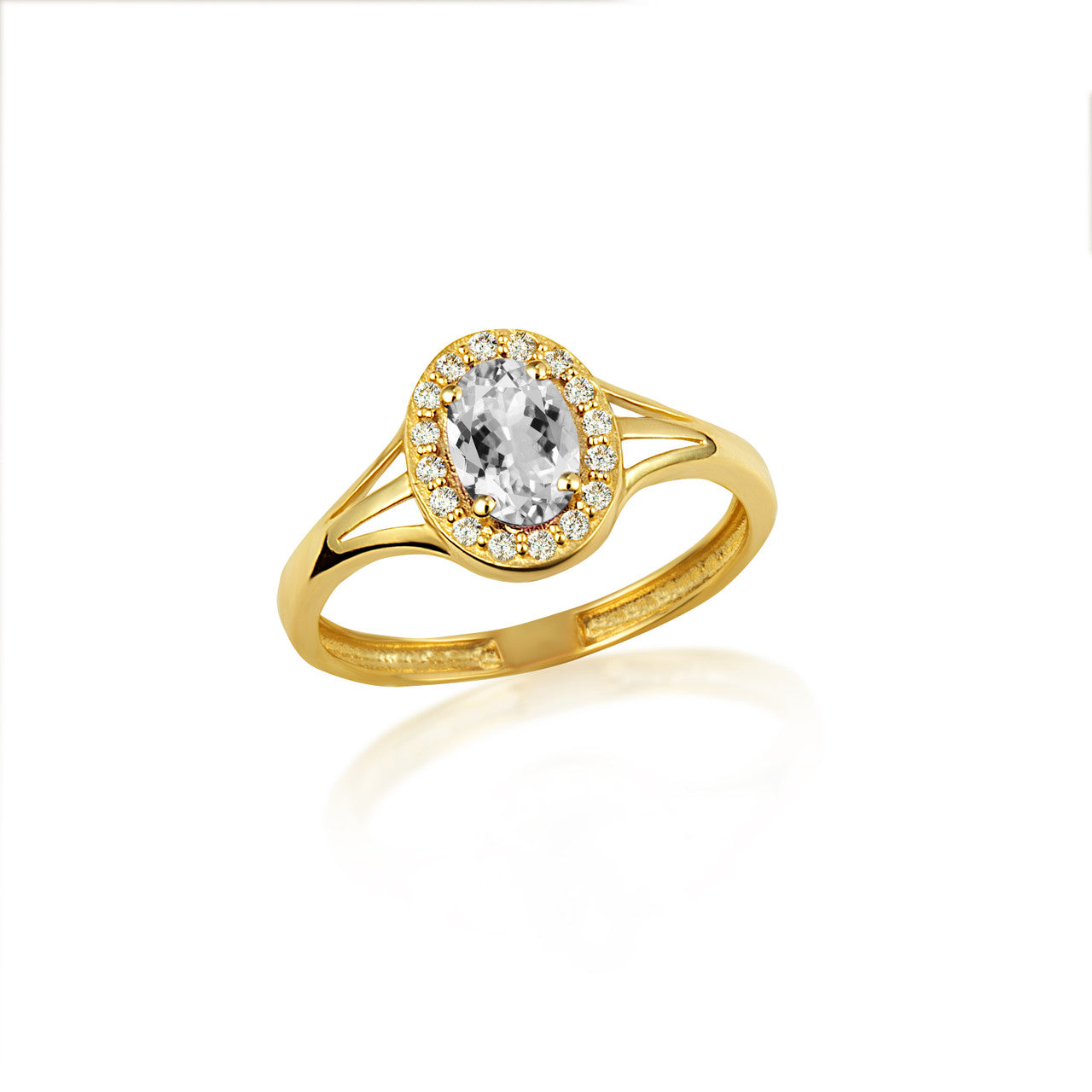 Gold Custom Oval Birthstone Cubic Zirconia Halo Ring (Available in Yellow/Rose/White Gold)