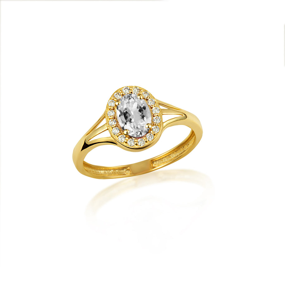 Gold Custom Oval Birthstone Cubic Zirconia Halo Ring (Available in Yellow/Rose/White Gold)