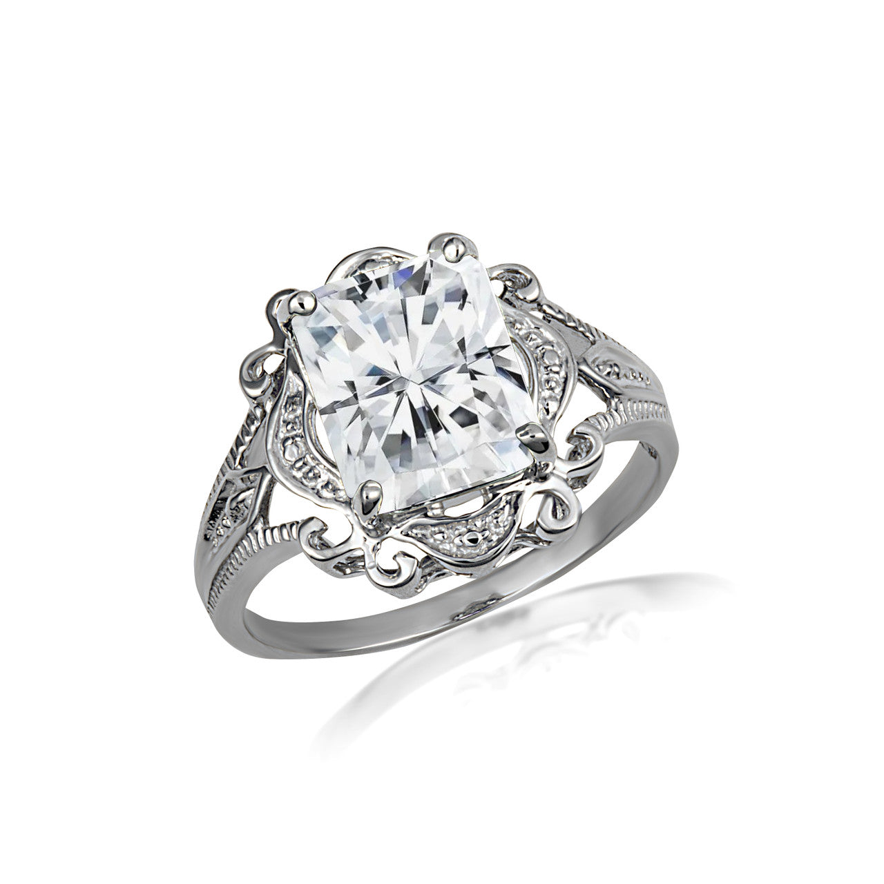 .925 Sterling Silver Custom Radiant Cut Birthstone Victorian Filigree Ring