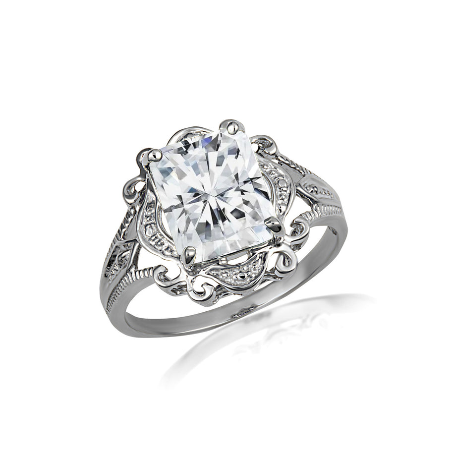 .925 Sterling Silver Custom Radiant Cut Birthstone Victorian Filigree Ring