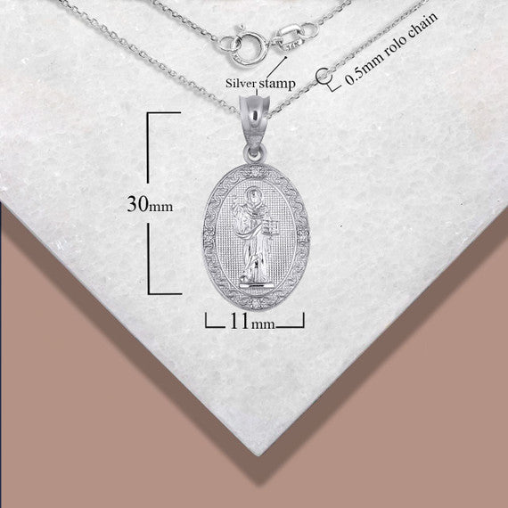 .925 Sterling Silver Engravable Patron Saint Dominic de Guzman Cubic Zirconia Oval Medallion Pendant Necklace