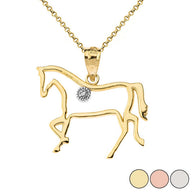 Gold Diamond Horse Outline Pendant Necklace (Available in Yellow/Rose/White Gold)