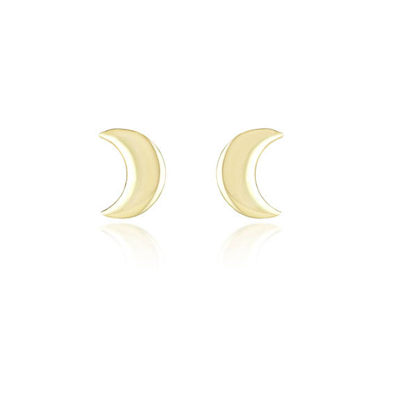 Yellow Gold Crescent Moon Stud Earrings