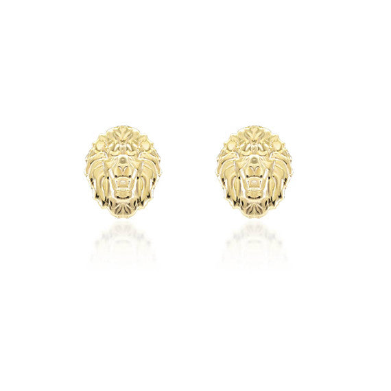 Yellow Gold Roaring Lion Stud Earrings