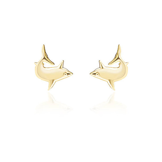 Yellow Gold Sea Shark Stud Earrings