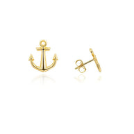 Yellow Gold Nautical Anchor Stud Earrings