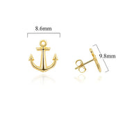 Yellow Gold Nautical Anchor Stud Earrings