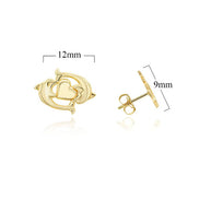 Yellow Gold Dolphin Heart Stud Earrings
