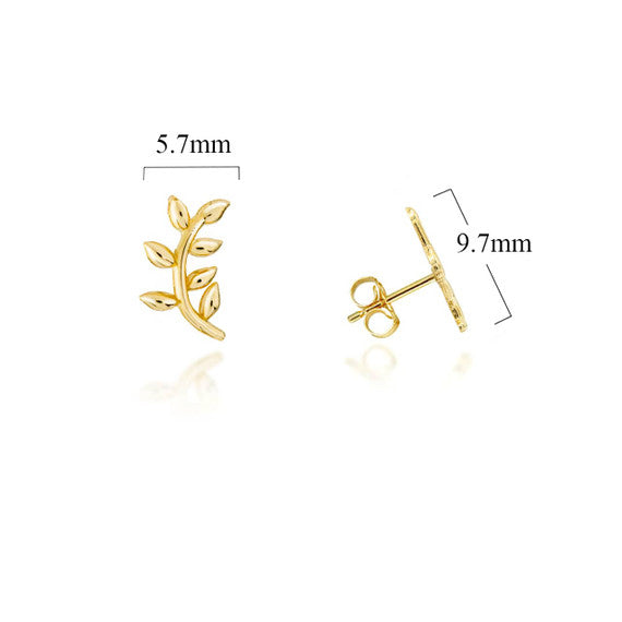 Yellow Gold Olive Leaf Branch Stud Earrings