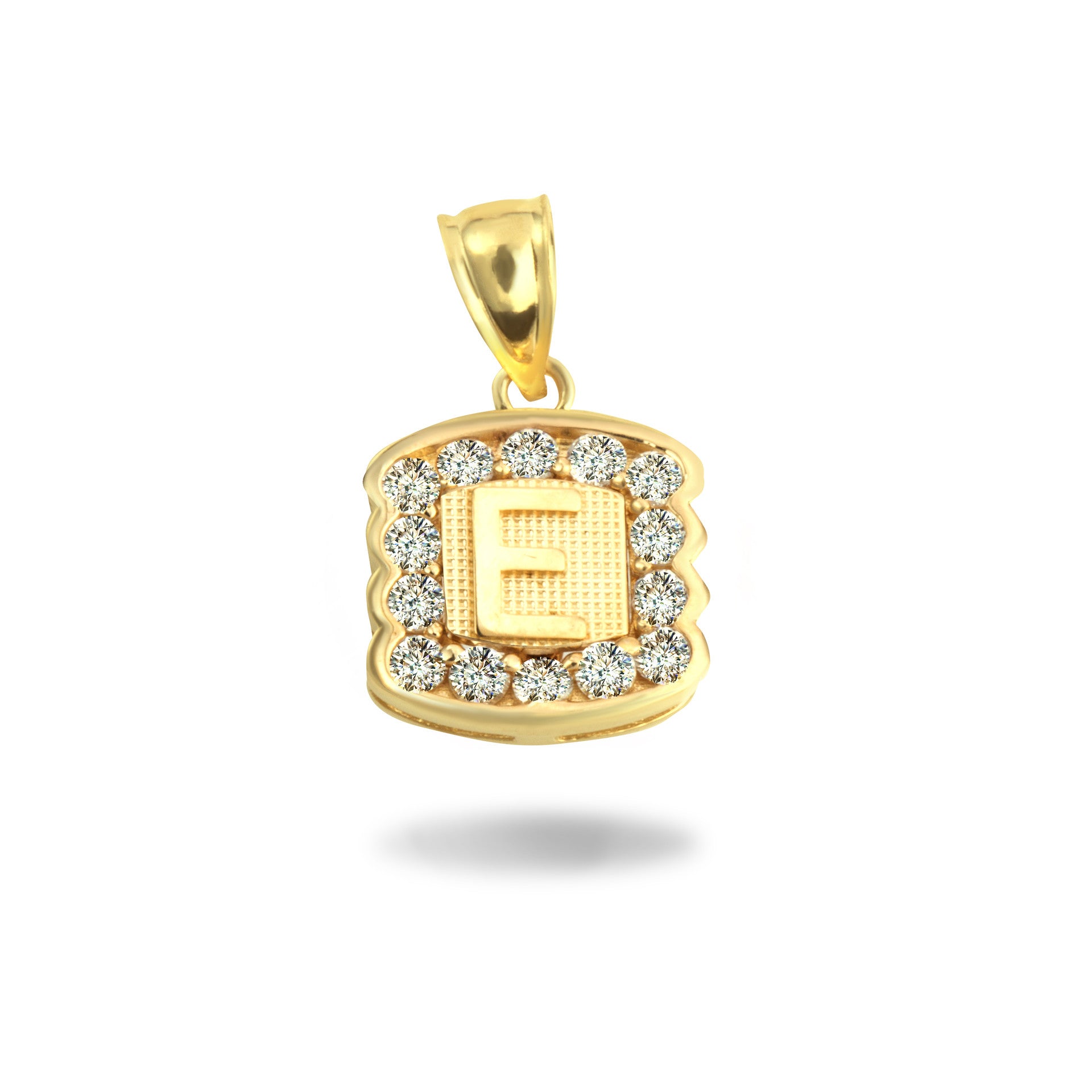 Gold Hammered CZ Initial Letter Pendant Necklace