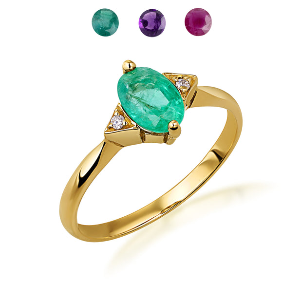 Gold Genuine Birthstone Engagement Ring with White Topaz