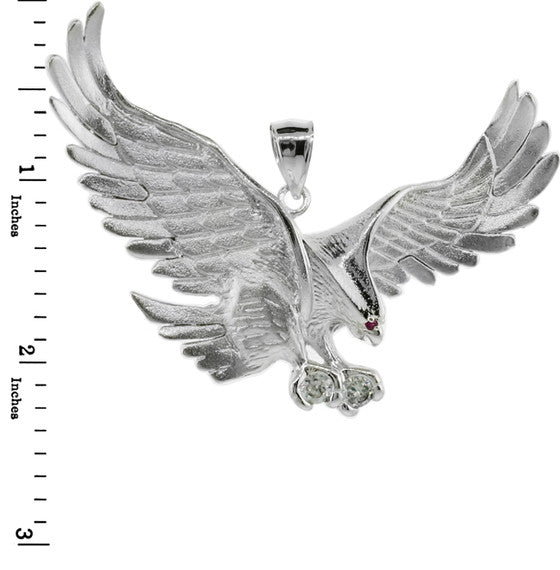 .925 Sterling Silver Cubic Zirconia Eagle Ruby Birthstone Pendant (2.5