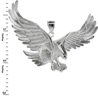 .925 Sterling Silver Cubic Zirconia Eagle Ruby Birthstone Pendant (2.5
