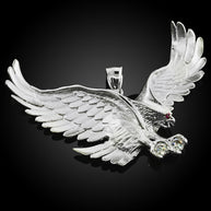 .925 Sterling Silver Cubic Zirconia Eagle Ruby Birthstone Pendant (2.5