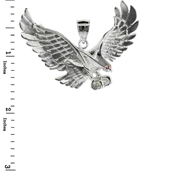 .925 Sterling Silver Cubic Zirconia Eagle Ruby Birthstone Pendant (2