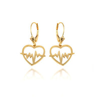 14K Yellow Gold Heartbeat EKG Pulse Leverback Earrings