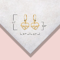 14K Yellow Gold Heartbeat EKG Pulse Leverback Earrings
