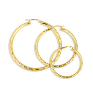 14K Yellow Gold Diamond Cut Striped Hoop Earrings