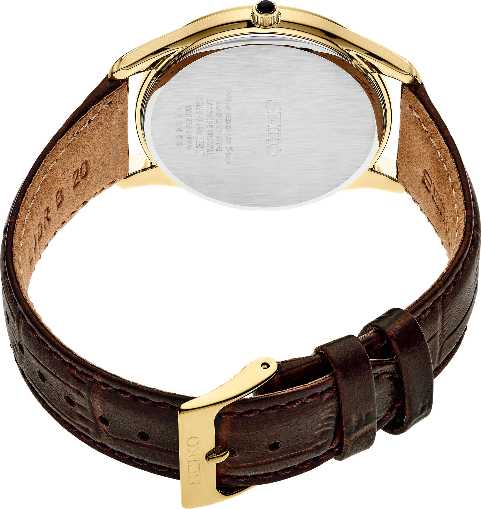 SRK050 Seiko Essentials Quartz White Dial Brown Leather Gold Men's Watch