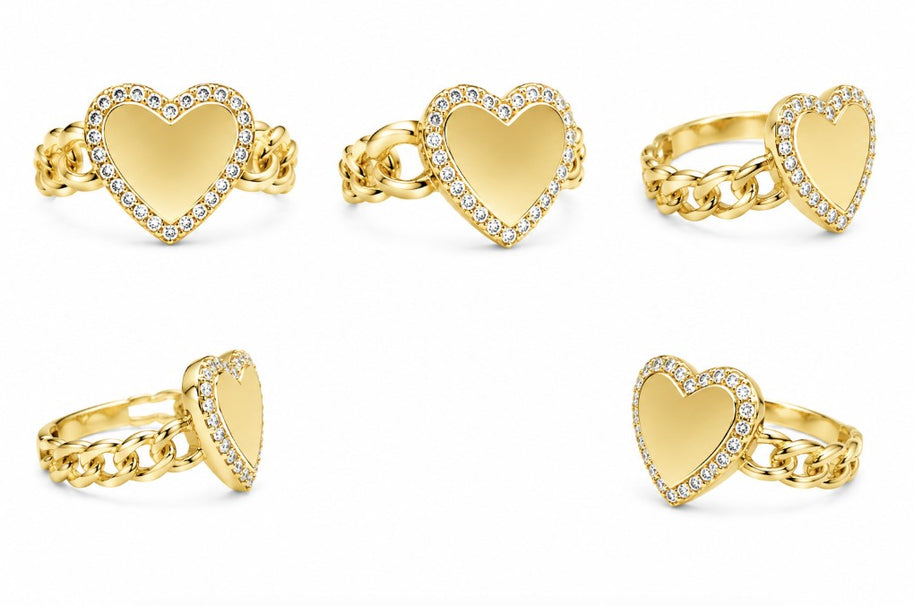 10K Yellow Gold Chino Link Heart with CZ Ring