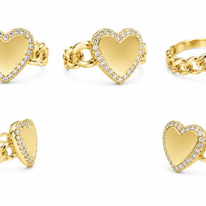 10K Yellow Gold Chino Link Heart with CZ Ring