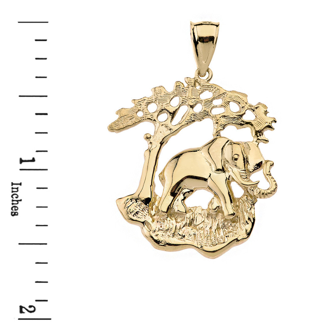Elephant Tree of Life Pendant Necklace in Solid Gold (Yellow/Rose/White)