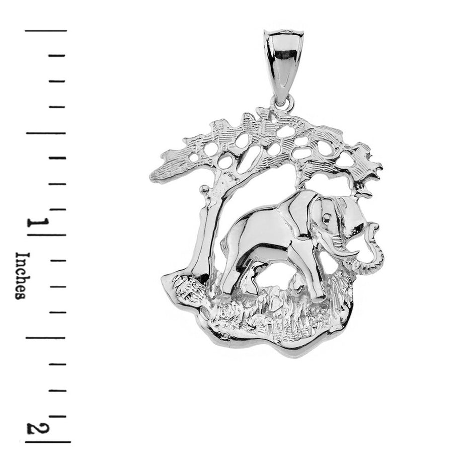 Elephant Tree of Life Pendant Necklace in Solid Gold (Yellow/Rose/White)