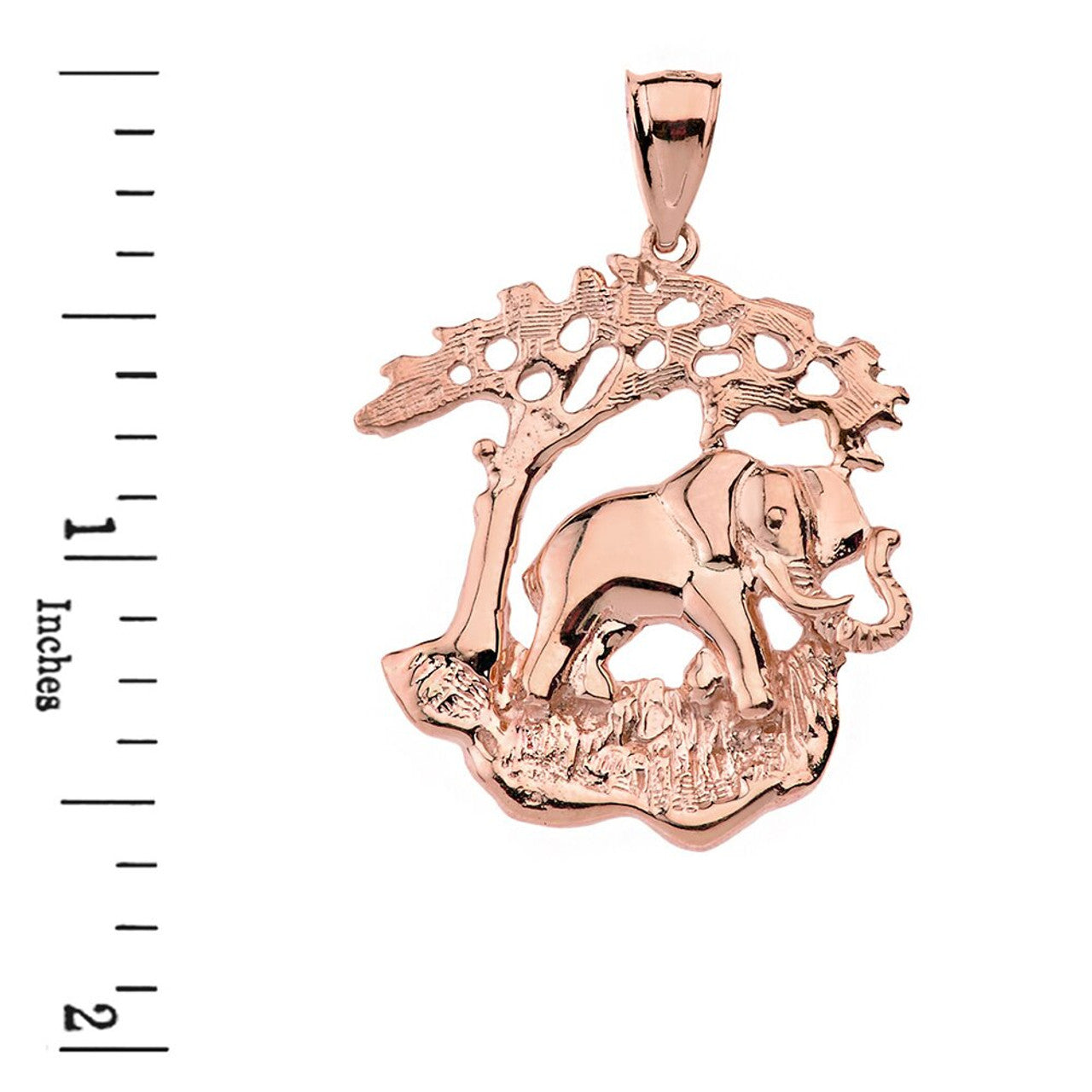 Elephant Tree of Life Pendant Necklace in Solid Gold (Yellow/Rose/White)