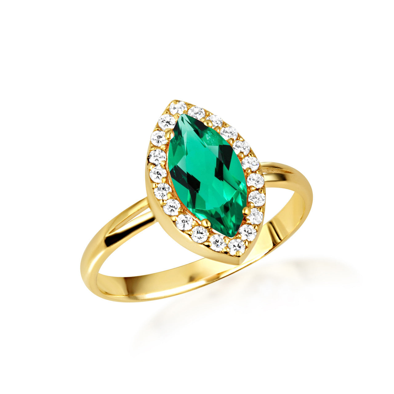 Gold Marquise Cut Birthstone Halo Ring (Available in Yellow /Rose/White Gold)