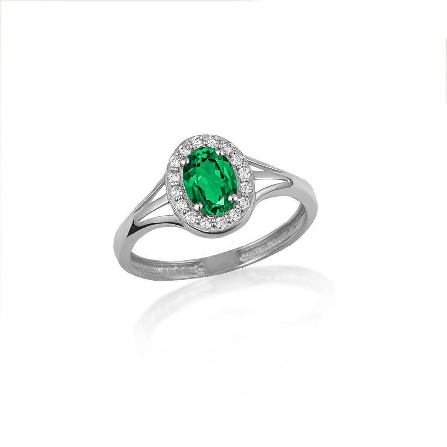 .925 Sterling Silver Custom Oval Birthstone Cubic Zirconia Halo Ring