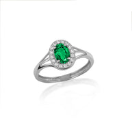 .925 Sterling Silver Custom Oval Birthstone Cubic Zirconia Halo Ring