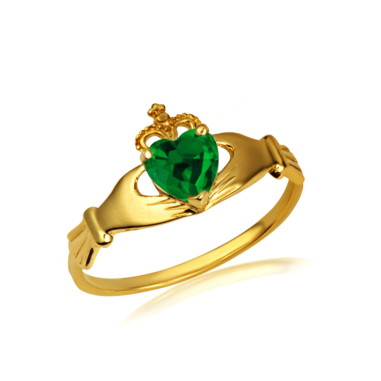 Gold Irish Celtic Claddagh Heart Birthstone Ring (Available in Yellow/White Gold)