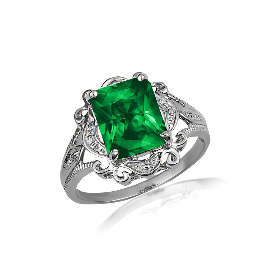 .925 Sterling Silver Custom Radiant Cut Birthstone Victorian Filigree Ring