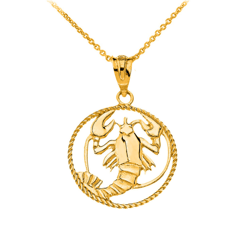 12 Astrological Zodiac Signs Rope Pendant Necklace in Solid Gold (Available in Yellow/Rose/White Gold)