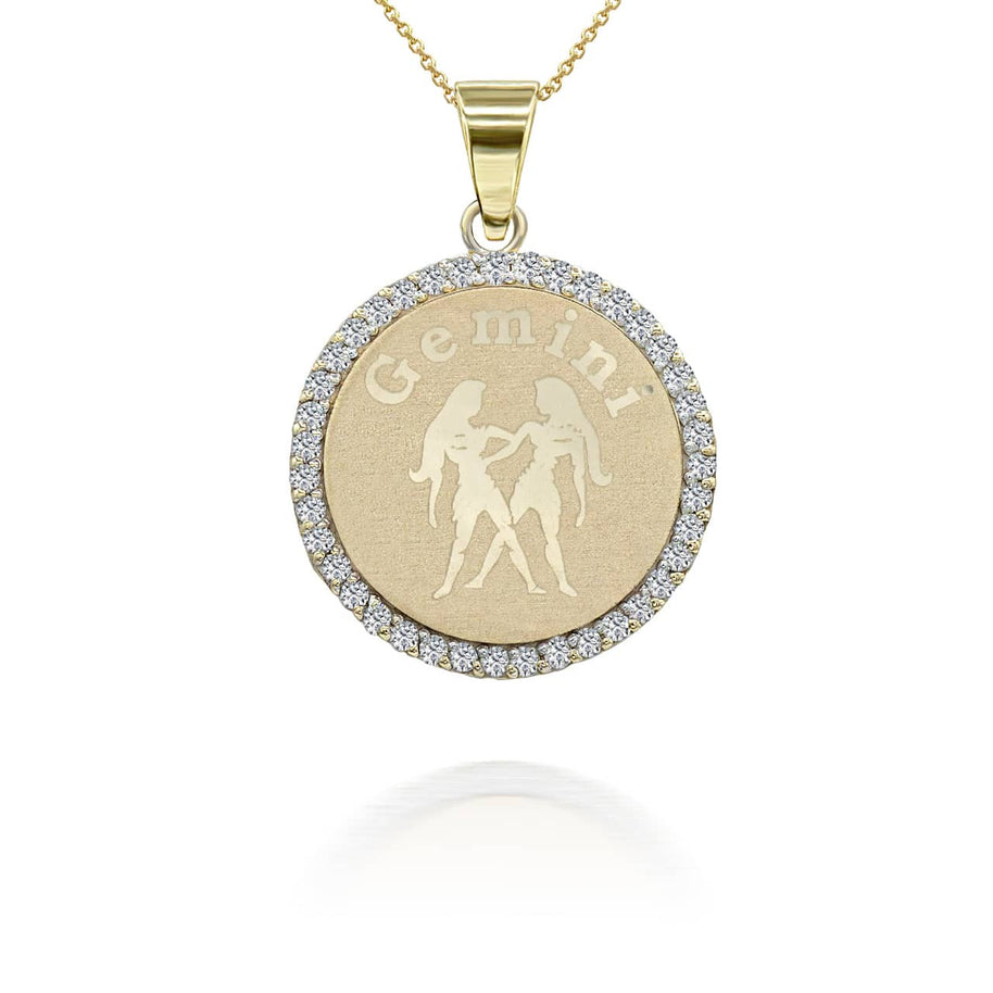 Gold Personalized Zodiac Sign Diamond Medallion Pendant Necklace (Available in Yellow/Rose/White Gold)