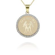 Gold Personalized Zodiac Sign Diamond Medallion Pendant Necklace (Available in Yellow/Rose/White Gold)