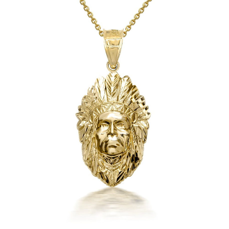 3D 10k/14k Gold Apache Pendant Necklace with Caged Back (Available in Yellow/Rose/White)