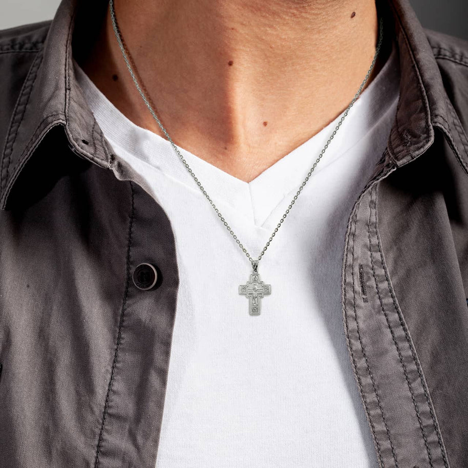 Sterling Silver Saint Andrew Jesus Christ Crucifix Holy Apostle Russian Orthodox Cross Pendant Necklace