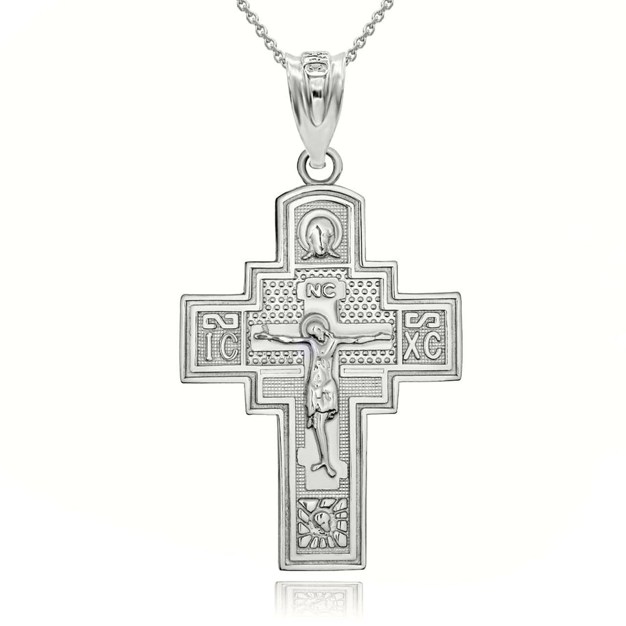 Sterling Silver Saint Andrew Jesus Christ Crucifix Holy Apostle Russian Orthodox Cross Pendant Necklace