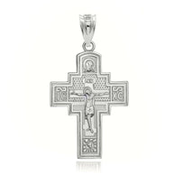 Sterling Silver Saint Andrew Jesus Christ Crucifix Holy Apostle Russian Orthodox Cross Pendant Necklace