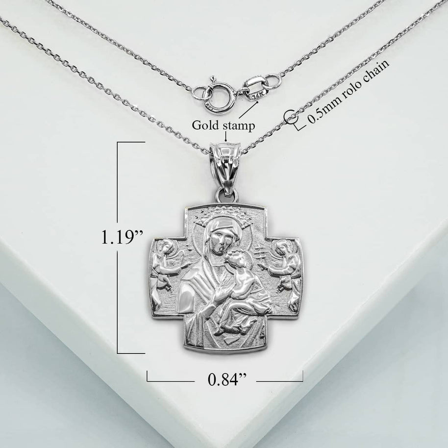 Silver Jesus And Mary Two Sided Russian Orthodox Cross Charm Necklace
